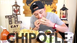 mukbang with THIEN Chipotle Mexican Grill Chicken amp Steak Burrito with Chips and Guacamole [upl. by Omoj]