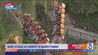 Live coverage Riders stranded in midair after ride malfunctions at Knotts Berry Farm [upl. by Fanchon364]