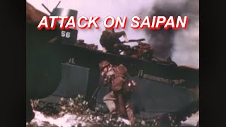 Saipan Amphibious Landings 1944  Original Color Combat Footage  WWII Documentary [upl. by Erehs]