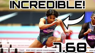 Incredible Tia Jones breaks 60m hurdles World Record at USA Indoors 2024 [upl. by Blynn752]