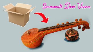 How To Make Veena By Cardboard  Saraswati Puja Special Craft  The Art Mind [upl. by Darius407]