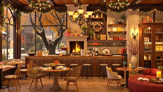 Crackling Fireplace and Calm Jazz Background Music at Classy Coffee Shop amp Warm Atmosphere for Relax [upl. by Bullard]