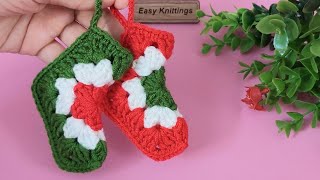 How To Crochet Christmas Stocking  Mini Granny Square Crochet Christmas Stocking  Easy Knittings [upl. by Arayc763]