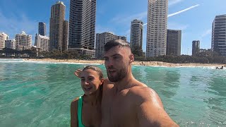 Getting washed up in Austalias huge waves  Gold Coast vlog [upl. by Lebanna581]