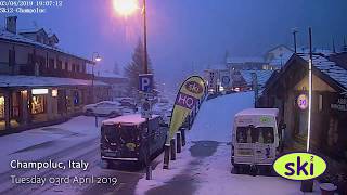 Webcam Early April Snowfall in Champoluc [upl. by Eem582]