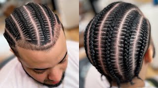 Mens Stitch Braids on SHORT hair  Straight Backs [upl. by Christalle994]