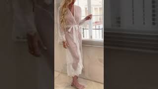 Sexy Long Lace Robe Sheer Gown Mesh Kimono Cover Up Nightgown Lingerie for Women shorts [upl. by Keyte]