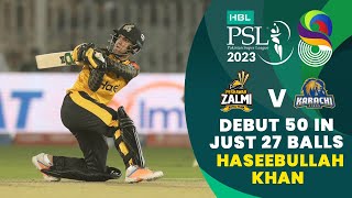 The Youngster Got To His Debut 50 In Just 27 Balls  Haseebullah Khan  Match 17  HBL PSL 8  MI2T [upl. by Sheffield]