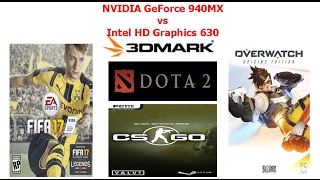 Nvidia GeForce 940MX vs Intel HD Graphics 630  Test Gaming [upl. by Rodama]