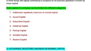 Share Capital Types of share capital Company law [upl. by Weinrich]