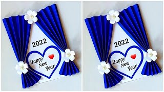 Happy New year card making 2022  DIY New year card ideas  Easy and beautiful card for New year [upl. by Annaillil]