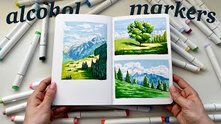 painting landscapes with alcohol markers ✨ Ohuhu markers [upl. by Dnob]