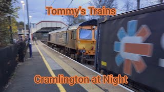 Tommys Trains  Cramlington at Night with 66730 Whitemoor [upl. by Oibaf]