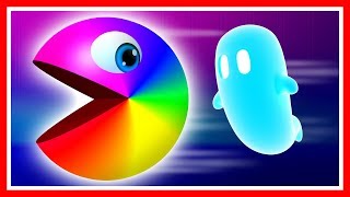 Learn Colors with Pacman on Halloween as he meets a Bat and Ghost and slides down a magic slide [upl. by Pedaias]