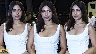 Bhumi Pednekar L00KS Super STUNNING In White Deep Neck at Daldal Movie Wrap up Party [upl. by Annauqaj]