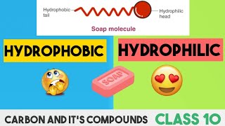 What is Hydrophobic amp HydrophilicCleaning action of Soap micellesClass 10Carbon and Compound [upl. by Laddy976]