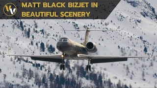 All black private jet amp mountains  Gulfstream G450 beautiful landing at Samedan Airport [upl. by Refinnej699]