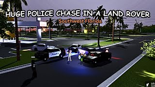 HUGE POLICE CHASE IN A LANDROVER  Southwest Florida Roblox [upl. by Lilhak]