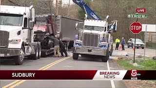 Driver killed when sedan tractor trailer collide headon on Route 20 [upl. by Norit]