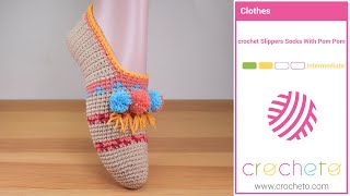 crochet Slippers Socks With Pom Pom [upl. by Olga222]