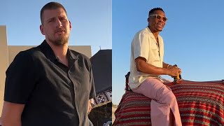 Nikola Jokics FUNNY REACTION when he saw Russell Westbrook riding on a Camel [upl. by Leimad]