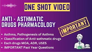 Anti asthmatic Drugs In One Shot  Pathogenesis Of Asthma  Classification Of Antiasthmatic drugs [upl. by Yrallih868]