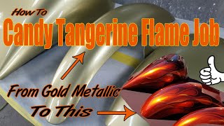 How To Custom Paint a Candy Tangerine Base and Flame Job on a Motorcycle using House of Kolor Kandy [upl. by Hseyaj]