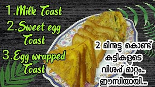 3 Easy Bread Toasts recipes Bread Toast recipe Malayalam Easy bread snacks Simple toast on Tawa [upl. by Tingey]