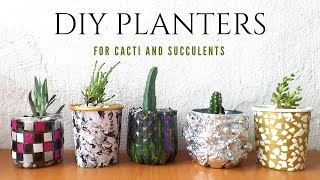 🌵 Five Planter  Plant Pot Ideas using Recycled Materials  Planters for Cacti and Succulents [upl. by Acinnod]