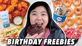 ONLY EATING FREE BIRTHDAY FOOD FOR 24 HOURS 🥳 Birthday Freebies 2023 [upl. by Milon749]