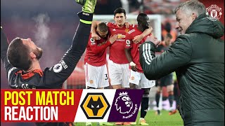 Solskjaer Maguire amp De Gea react to late win  Manchester United 10 Wolves  Post Match Reaction [upl. by Moberg]