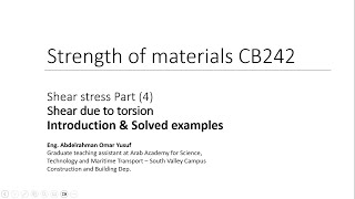 SM12 42 Shear stress due to Torsion [upl. by Rockwood]