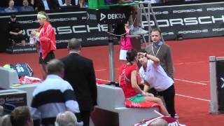 Andrea Petkovic injury timeout vs Victoria Azarenka  Porsche Tennis Grand Prix 2012 [upl. by Atinahs]