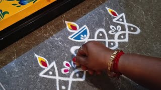 Karthika Pournami special l Easy border rangoli designs  Friday rangoli  Lotus Diya rangoli Kolam [upl. by Eckmann571]