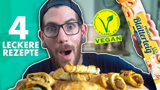 4 VEGANE REZEPTE MIT BLÄTTERTEIG  Nutella Würstchen und mehr [upl. by Gardas393]