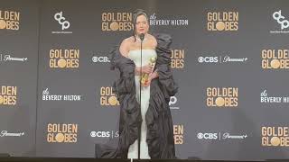 Lily Gladstone Best Film Drama Actress Killers of the Flower Moon 2024 Golden Globes press room [upl. by Capone729]