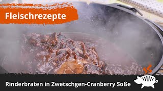 Rinderbraten in ZwetschgenCranberry Soße aus dem Dutch Oven vom Big Green Egg  070 [upl. by Amoakuh664]