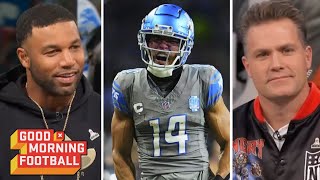 GMFB  quotAmonRa St Brown is HIMquot  Golden Tate gives flowers to WR in Lions 526 win over Jaguars [upl. by Yelreveb]