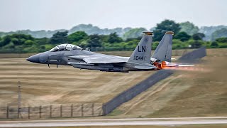 Incredible and Unrestricted Takeoff by US F15E Strike Eagle with Full Throttle [upl. by Martguerita]