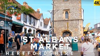 ʟᴏɴᴅᴏɴ ᴅᴀʏ ᴛʀɪᴘ🇬🇧 ST ALBANS UK Posh City Centre Walking Tour 4K Food Street Market➜ Cathedral [upl. by Ahsrat]