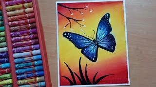 How To Draw Easy Butterfly Scenery with Oil Pastels  Step by Step [upl. by Minardi]