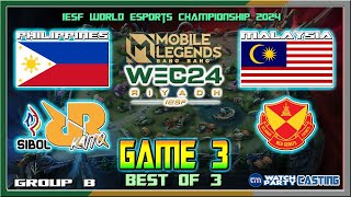 PHILIPPINES vs MALAYSIA Game 3  SIBOL RRQ KAITO vs SRG  IESF World Esports Championship 2024 Group [upl. by Engelhart]