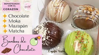 Bombas de chocolate 4 sabores💣💥🍫 Chocolate Moka Mazapán Matcha Hot chocolate bombs [upl. by Atoked]