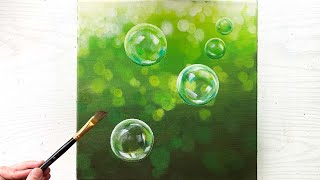 How to Paint Bubbles with Green Bokeh Background  Relaxing Bubbles Painting Technique with Acrylic [upl. by Lynna]