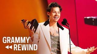 Watch Harry Styles Celebrate His Album Of The Year Win With His Biggest Fan  GRAMMY Rewind [upl. by Llerdnad]