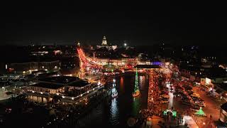 Annapolis 2023 in 4K Drone View of Christmas Boat Lights Parade  Eastports Long Version Spectacle [upl. by Annairol138]