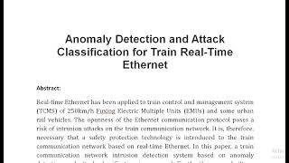 Anomaly Detection and Attack Classification for Train Real Time Ethernet [upl. by Eiten]