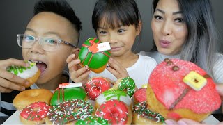 Krispy Kreme Doughnuts Christmas Doughnuts Edition Mukbang  NE Lets Eat [upl. by Acira394]