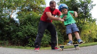 Dad Teaches Toddler Skateboarding [upl. by Franek]