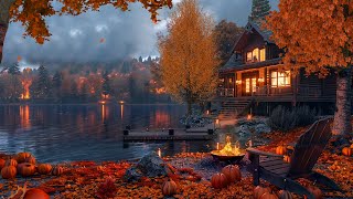 Lakeside Ambience🍁Crackling Fire Crickets Winds and Distant Thunder Sounds to SleepRestRelax [upl. by Amadeo868]